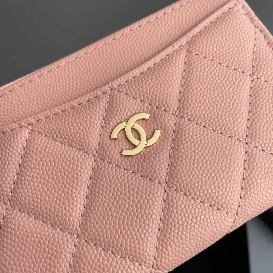 [Special grade hardware original leather] ¥320 Xiaoxiang small zipper bag card holder series Quilted card holder with iconic metal logo Gold tone metal hardware, special Italian imported leather 6 card slots, 1 small zipper bag No.: 3179 Pink ball gold Size: w13×h9×2cm