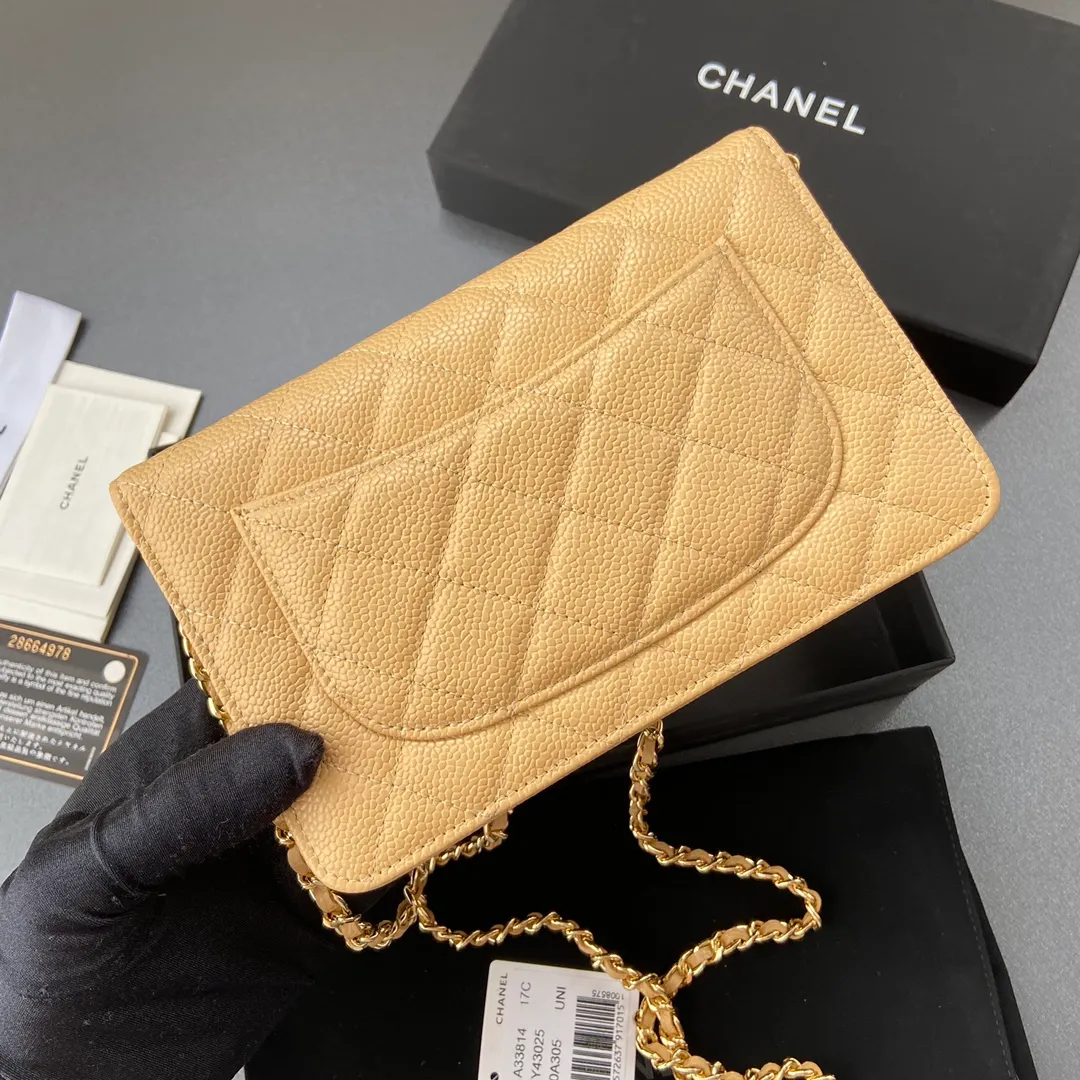 Snap button 600💰Xiaoxiang imported Italian calfskin Item number: A33814 Size: w20×h13×d3.5cm Color: apricot ball pattern gold steel mark