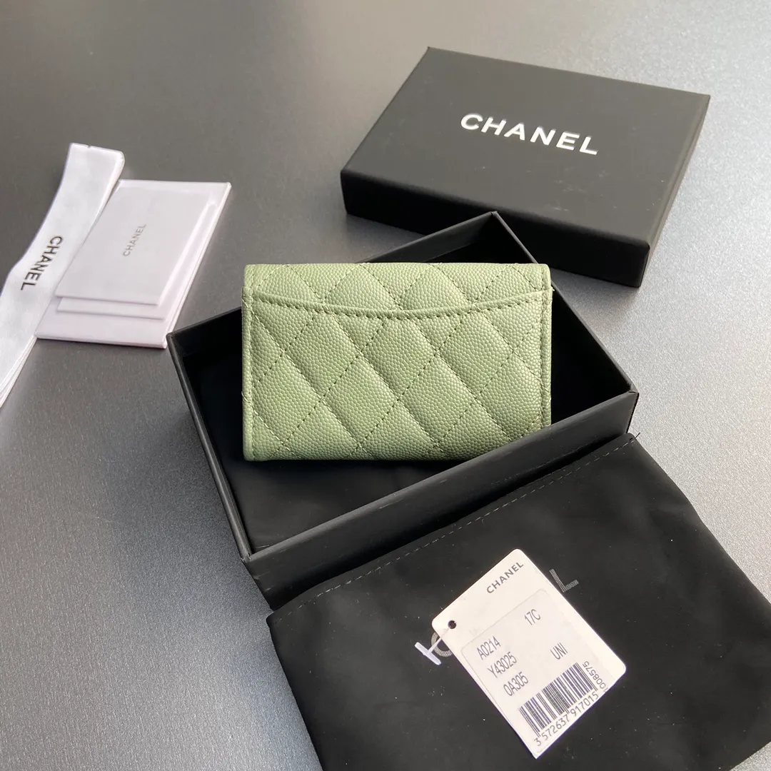 260💰Xiaoxiang imported Italian leather Item number: AP428 Size: w11×h7cm Color: Greek green fine ball pattern gold steel mark
