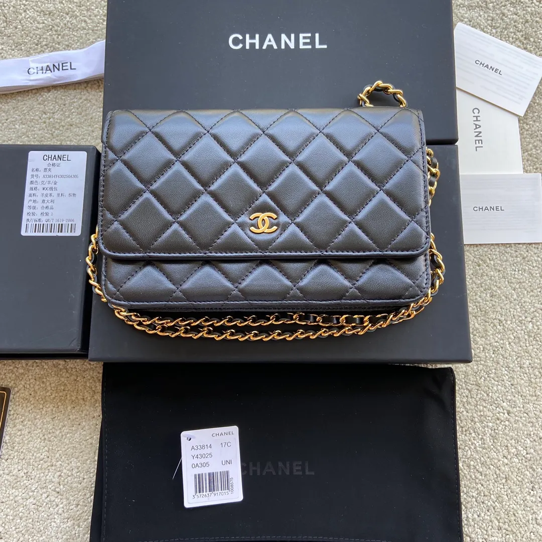 Snap button 600💰Xiaoxiang imported Italian lambskin Item number: A33814 Size: w20×h13×d3.5cm Color: black lambskin gold steel mark