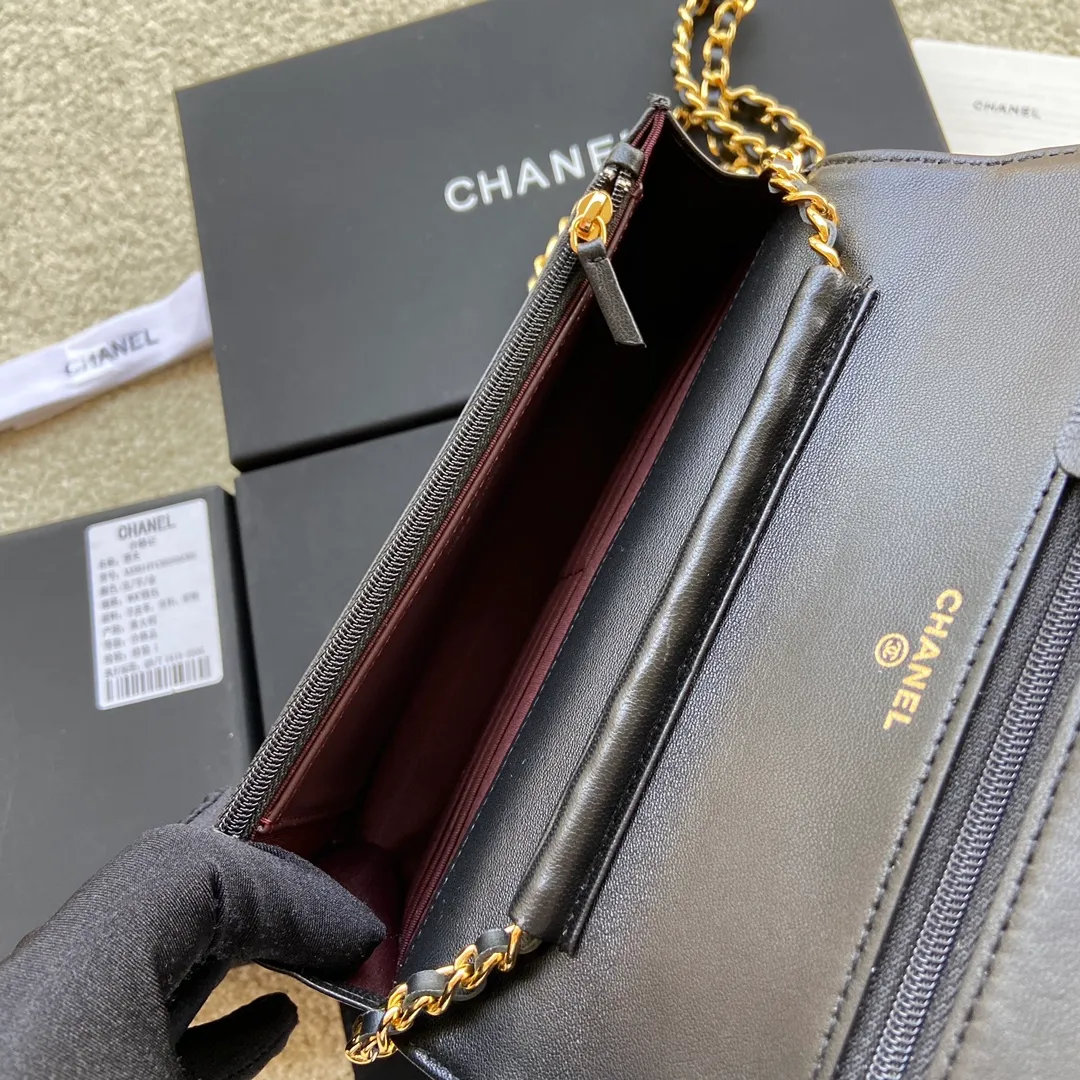 Snap button 600💰Xiaoxiang imported Italian lambskin Item number: A33814 Size: w20×h13×d3.5cm Color: black lambskin gold steel mark
