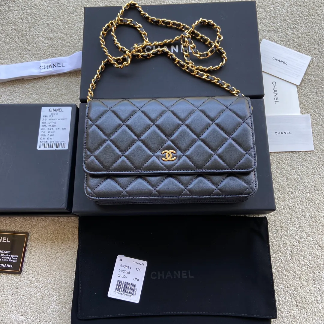Snap button 600💰Xiaoxiang imported Italian lambskin Item number: A33814 Size: w20×h13×d3.5cm Color: black lambskin gold steel mark