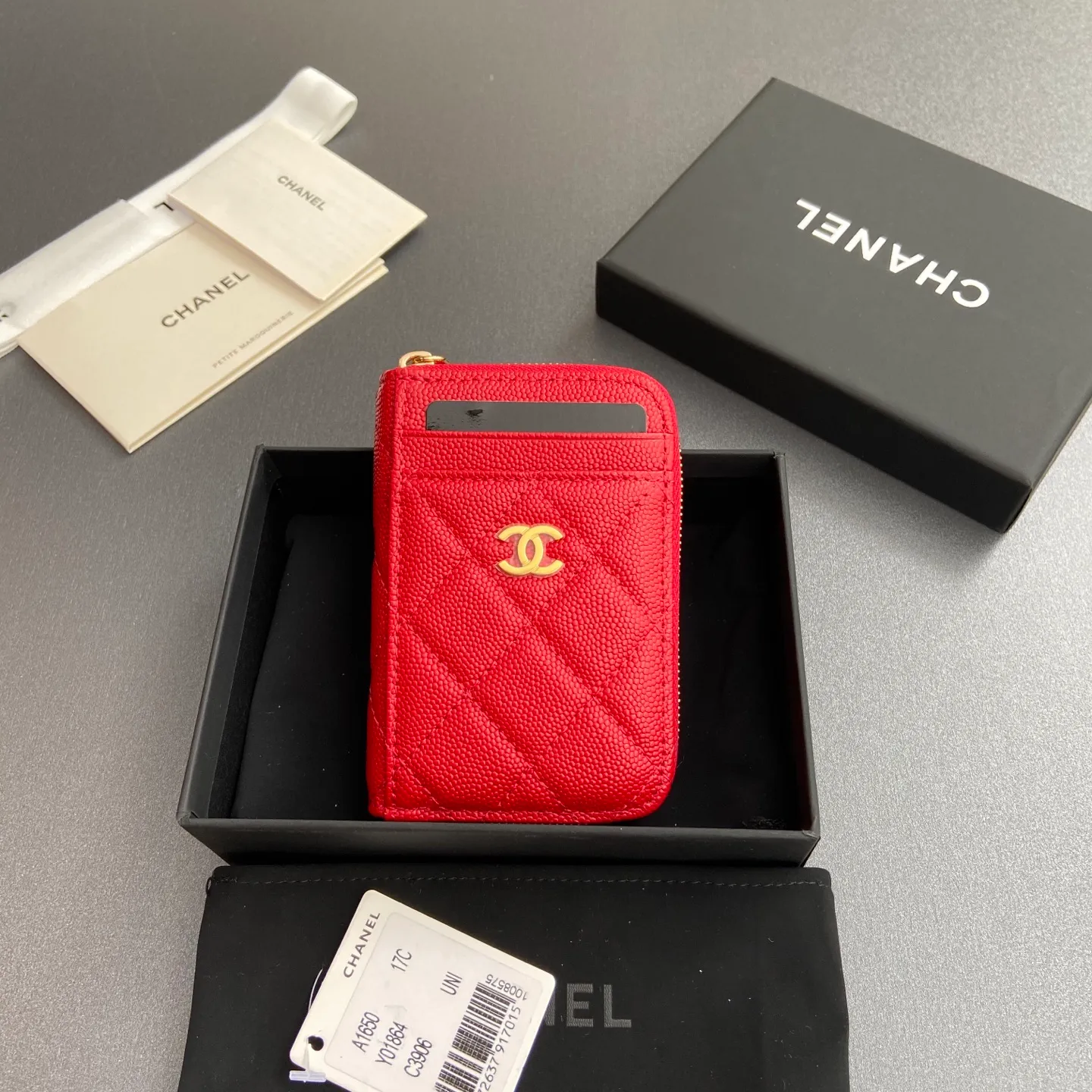 [Special grade hardware original leather] ¥280 Xiaoxiang small zipper bag card holder series with iconic metal logo, gold tone metal hardware, special Italian imported leather 2 card slots wallet bag, 4 card slots Number: 1650 Big red fine ball pattern light gold steel mark Size: w11×h7.5×2cm