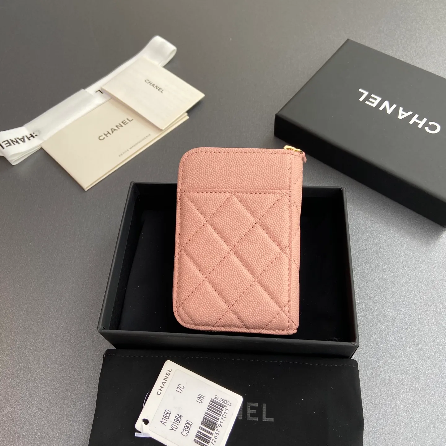 [Special grade hardware original leather] ¥280 Xiaoxiang small zipper bag card holder series with iconic metal logo, gold tone metal hardware, special Italian imported leather 2 card slots wallet bag, 4 card slots Number: 1650 Pink fine ball pattern light gold steel mark Size: w11×h7.5×2cm