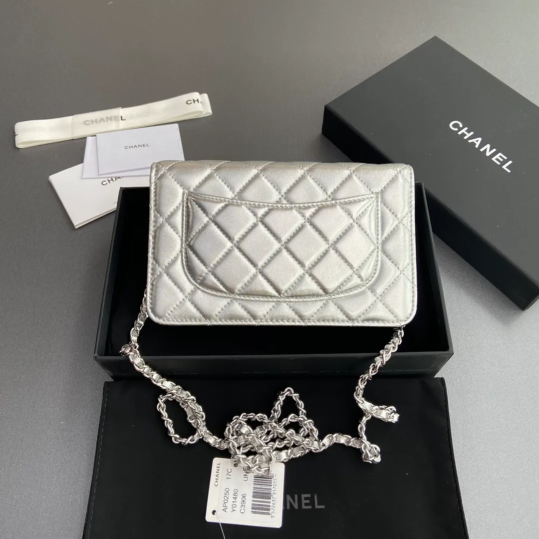 Xiaoxiang imported Italian lambskin Item number: A0250 💰: 640 Size: w20×h13×d3.5cm Color: silver sheepskin silver steel mark