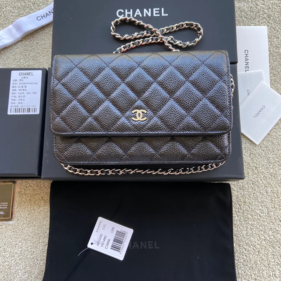 Xiaoxiang imported Italian grained calfskin Item number: A0250 💰: 640 Size: w20×h13×d3.5cm Color: black ball pattern silver steel mark