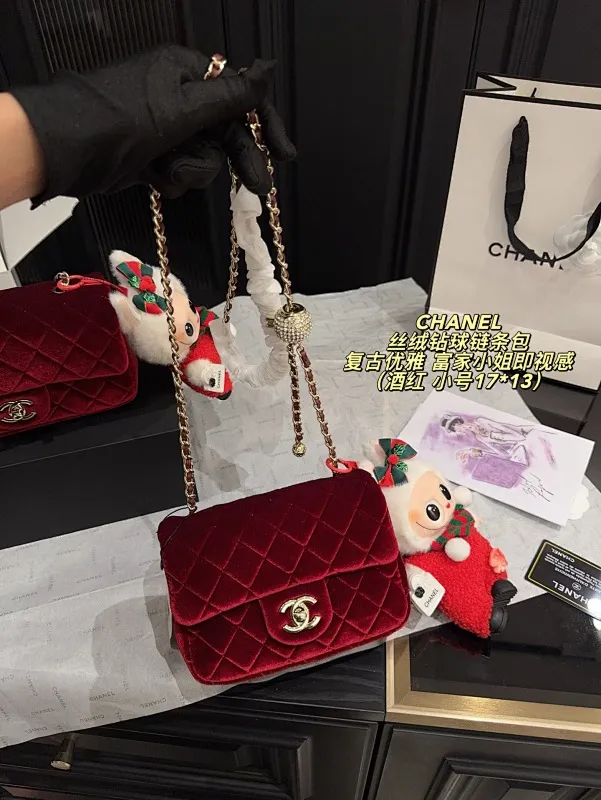 All Categories Official Website "Brand Women's Bags" Women's Bags 💙 Chanel 2025 New CHANEL Velvet Diamond Ball Chain Bag