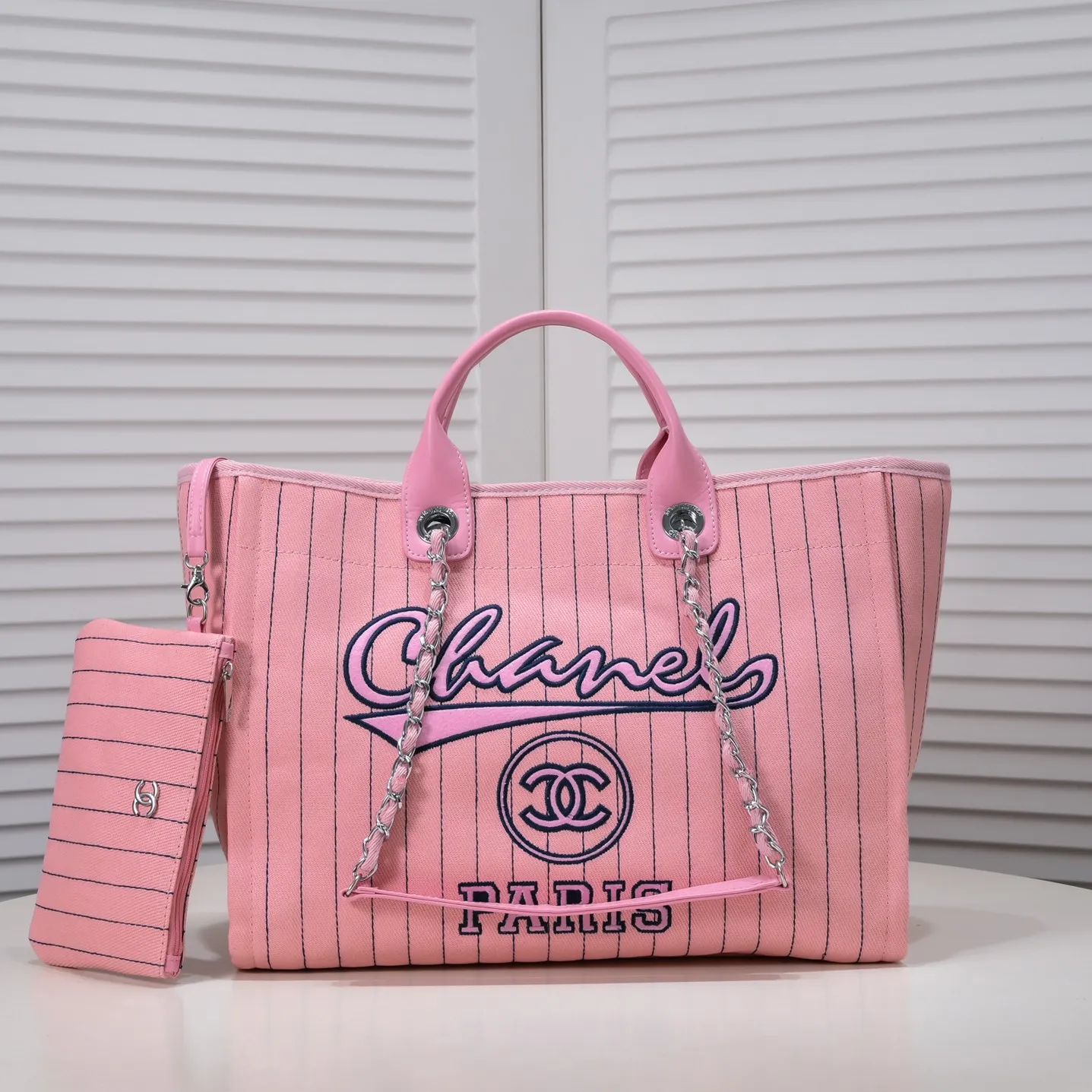💰420￥Pink👑Chanel 2023 new beach bag denim bag🎉🎉Women's shoulder portable shopping bag large capacity mommy fashion simple chain bag✅✅✅👍👍 Style number: 67178-8 Size: top width 48/bottom width 38/height 30/thickness 14 cm