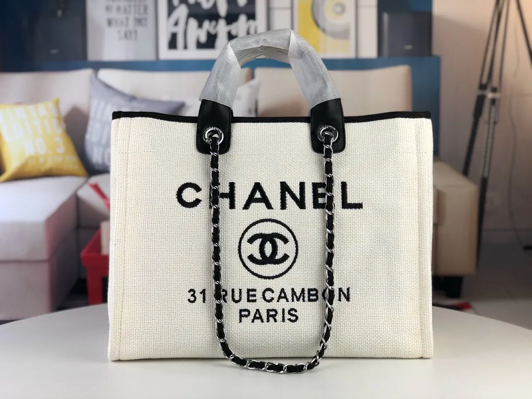 💰400￥Chanel👍🏻Original single fabric, soft and comfortable, high quality, Greek series, latest color handle canvas beach bag, hand shopping bag, new silk thread embroidery logo, size: 38.30.18, style number: 67178-4