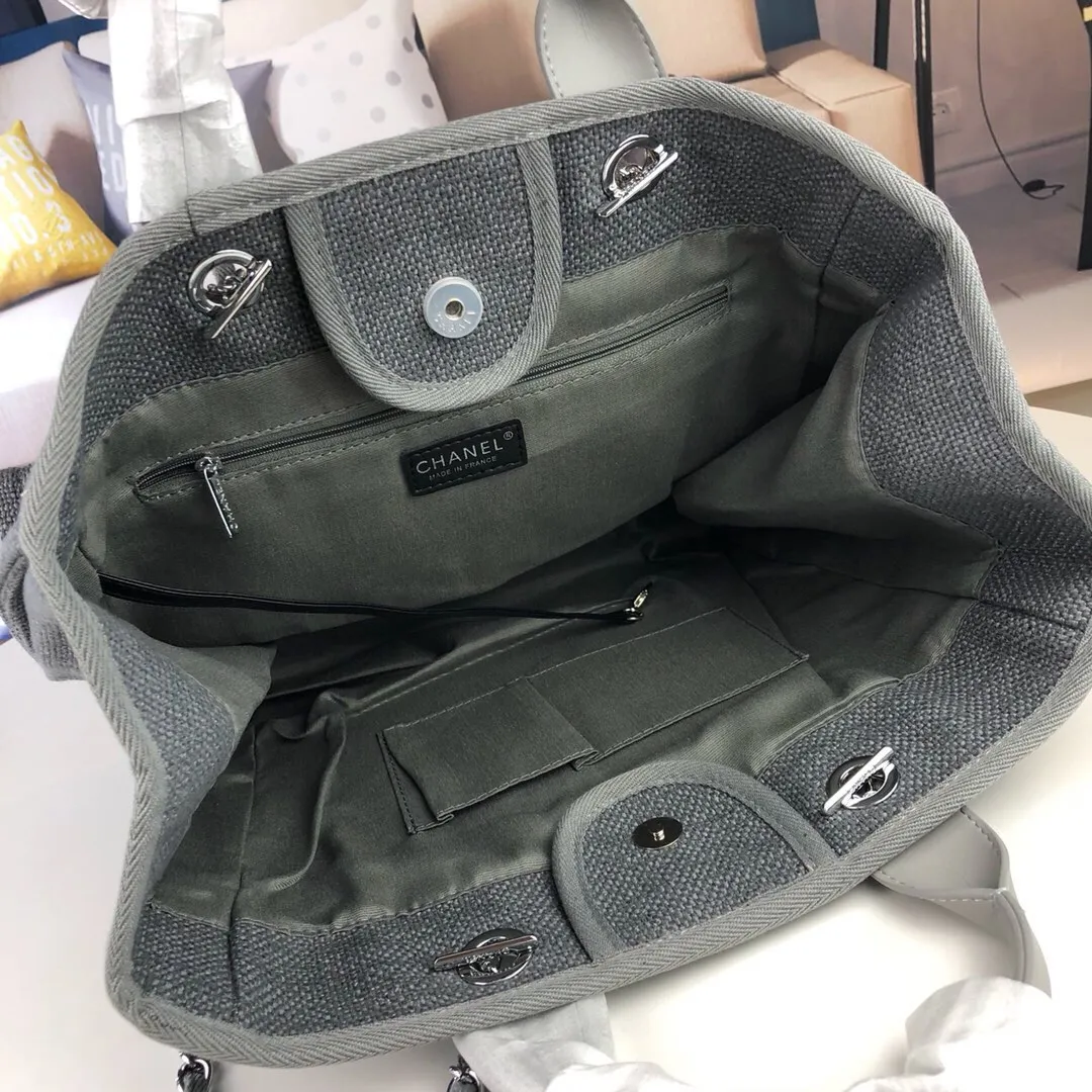 💰400￥Chanel👍🏻Original single fabric, soft and comfortable, high quality, Greek series, latest color handle canvas beach bag, hand shopping bag, new silk thread embroidery logo, size: 38.30.18, style number: 67178-4