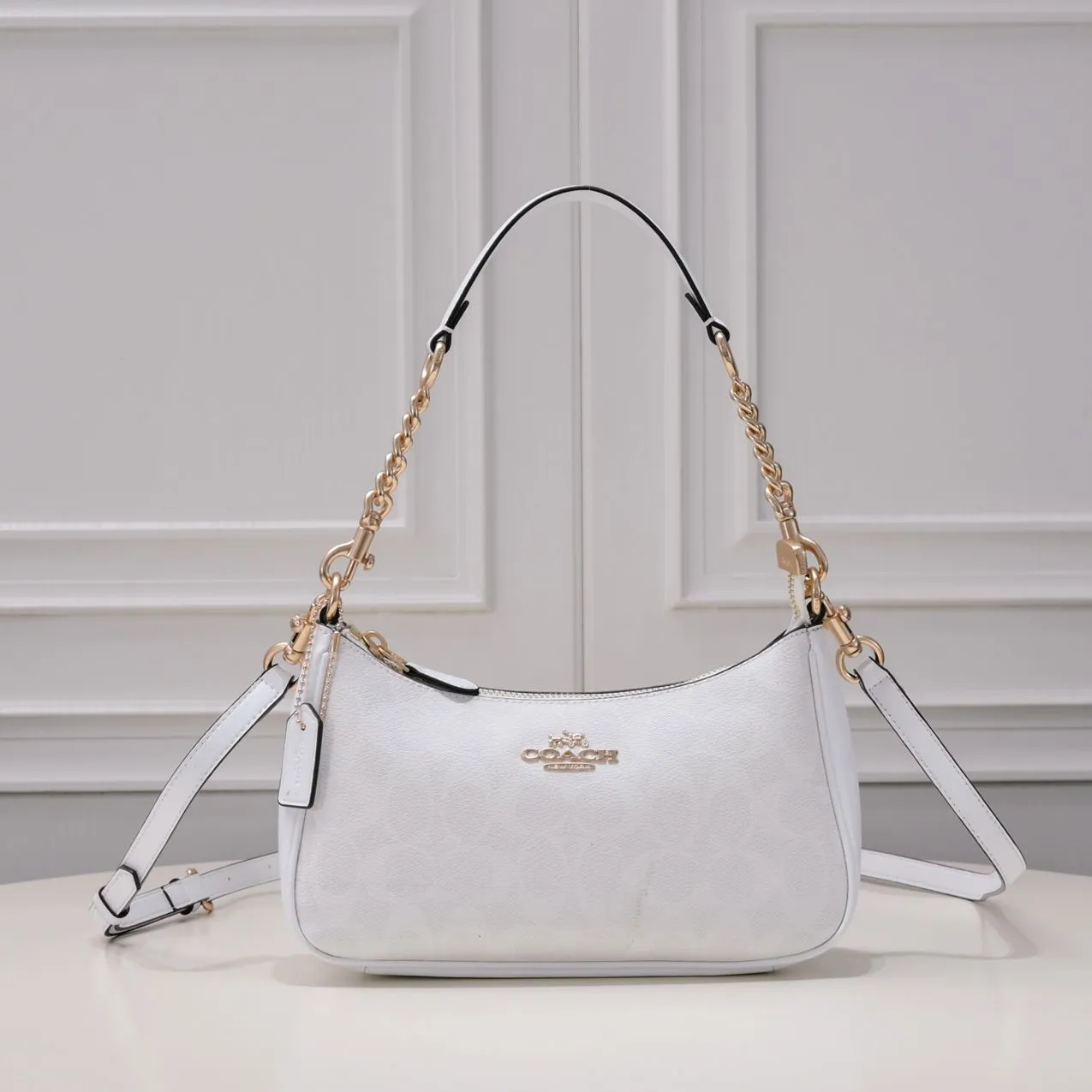 P260 [Top original order] Coach's new Teri underarm bag CA548 is larger than the mahjong bag, and the capacity zipper arc is more beautiful. It is equipped with two shoulder straps. The bag body is simple and elegant, and the stiff structure shows a capable and neat temperament. Dimensions: 24.5cm long x 13cm high x 6cm wide
