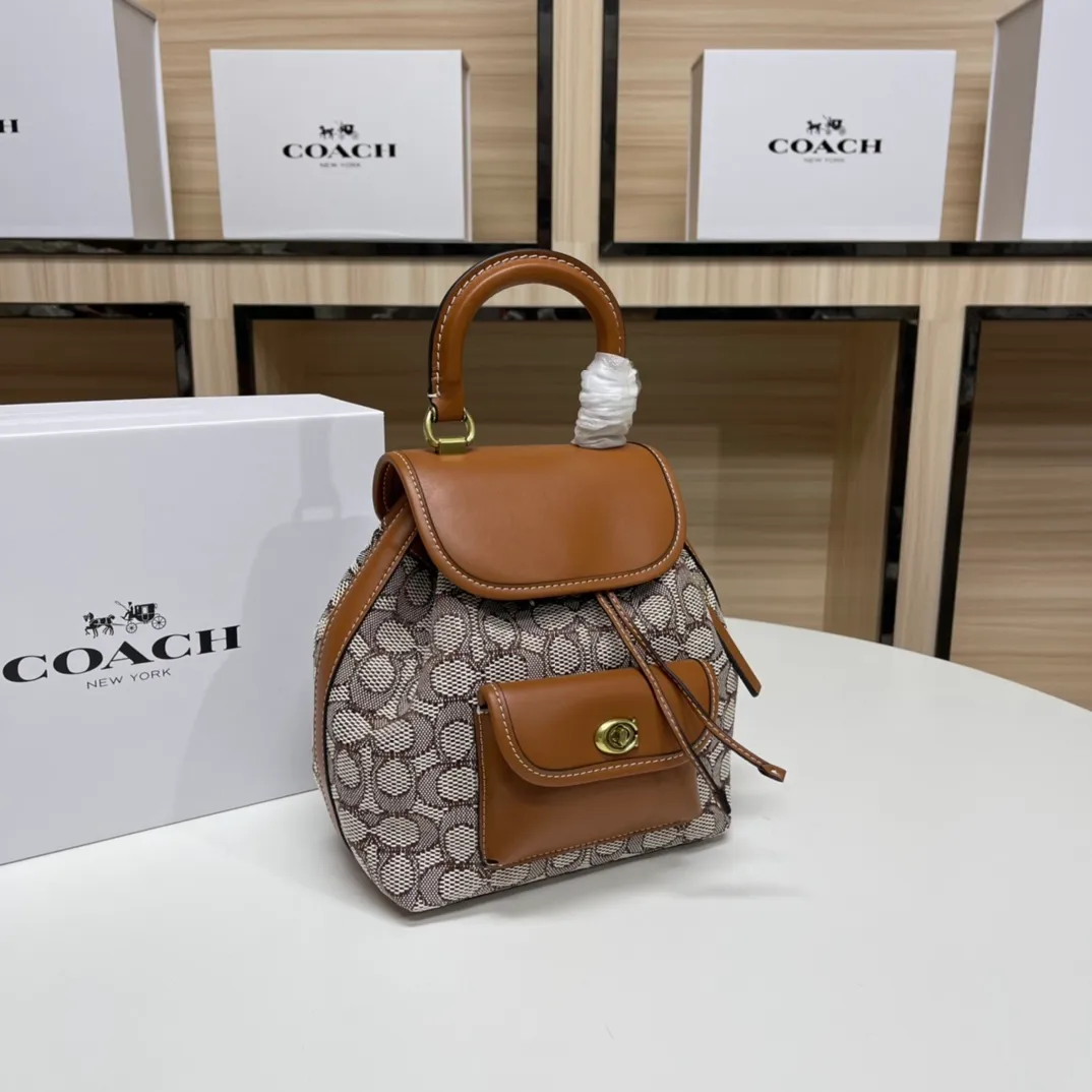 Top original order, batch 500💰Coach new model CH591 Riya Backpacks 21 mini backpack, original hardware, adjustable backpack + suitcase style handle, drawstring with lock to ensure safety, size 21.5x23x12cm,