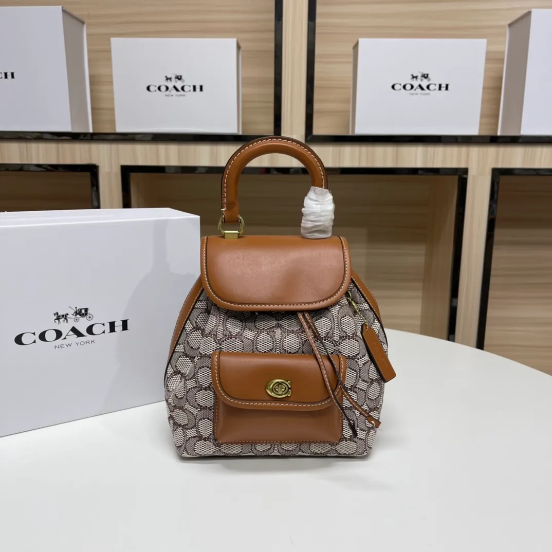 Top original order, batch 500💰Coach new model CH591 Riya Backpacks 21 mini backpack, original hardware, adjustable backpack + suitcase style handle, drawstring with lock to ensure safety, size 21.5x23x12cm,