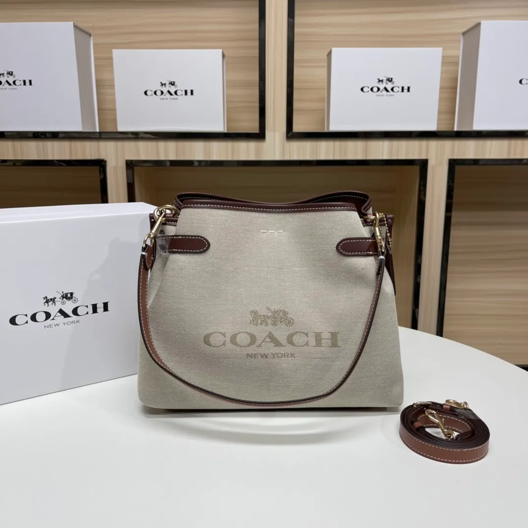 Top original order batch 480💰coach/Coach new model CH190 canvas, CH189 canvas shoulder, COACH classic logo HANNA series CARRYALL built-in multi-functional bag central zipper compartment magnetic buckle closure, 31X25X12