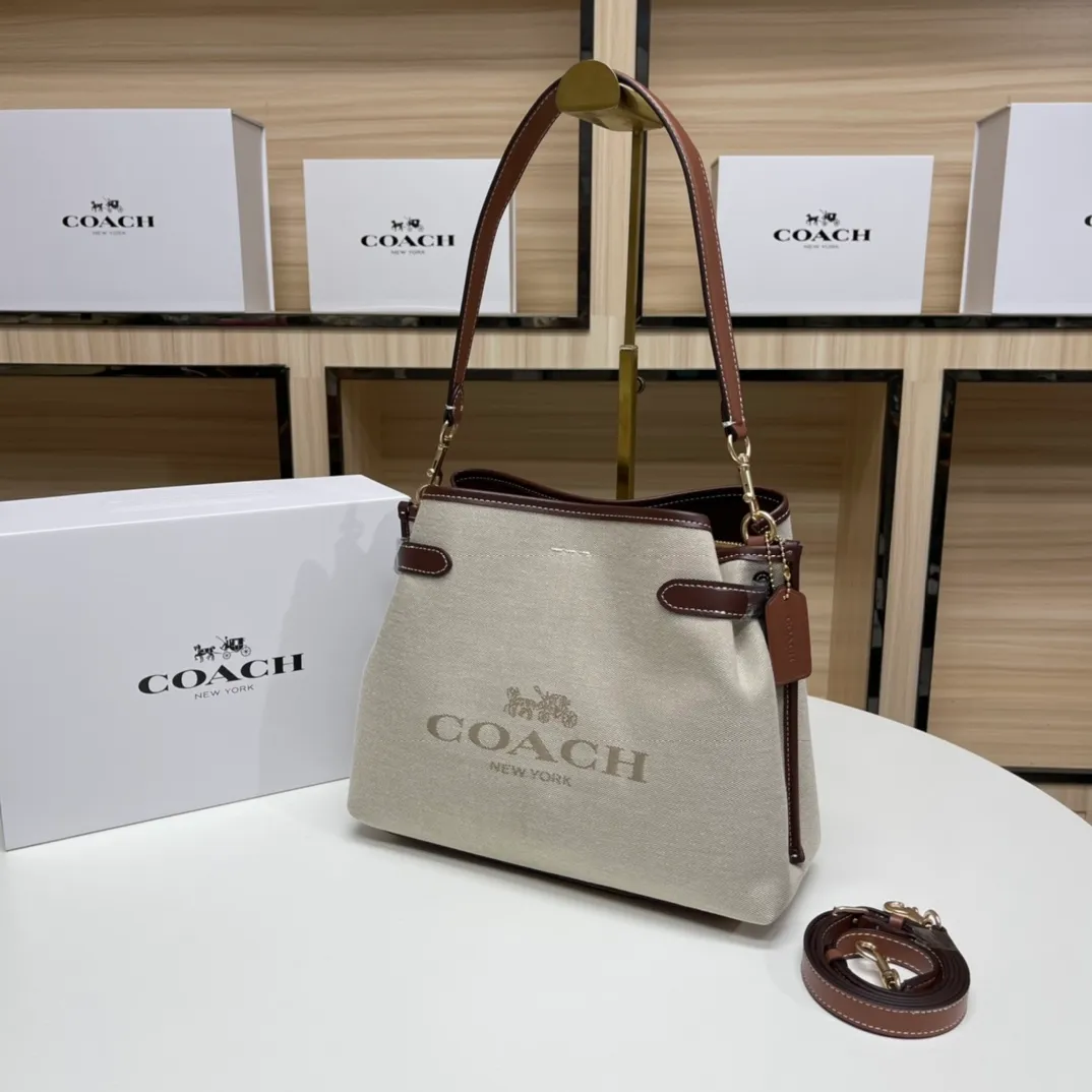 Top original order batch 480💰coach/Coach new model CH190 canvas, CH189 canvas shoulder, COACH classic logo HANNA series CARRYALL built-in multi-functional bag central zipper compartment magnetic buckle closure, 31X25X12