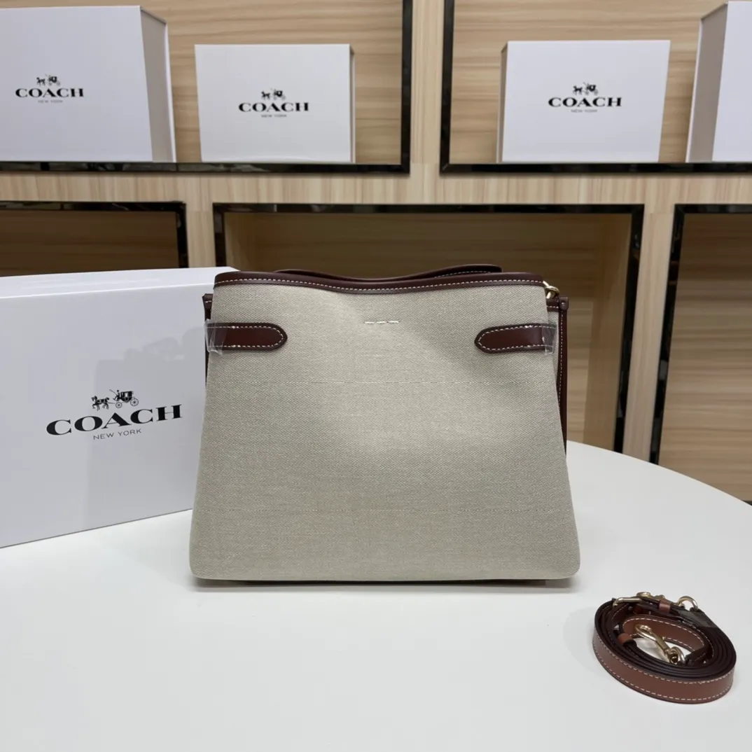 Top original order batch 480💰coach/Coach new model CH190 canvas, CH189 canvas shoulder, COACH classic logo HANNA series CARRYALL built-in multi-functional bag central zipper compartment magnetic buckle closure, 31X25X12