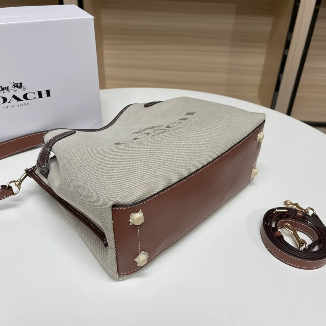 Top original order batch 480💰coach/Coach new model CH190 canvas, CH189 canvas shoulder, COACH classic logo HANNA series CARRYALL built-in multi-functional bag central zipper compartment magnetic buckle closure, 31X25X12