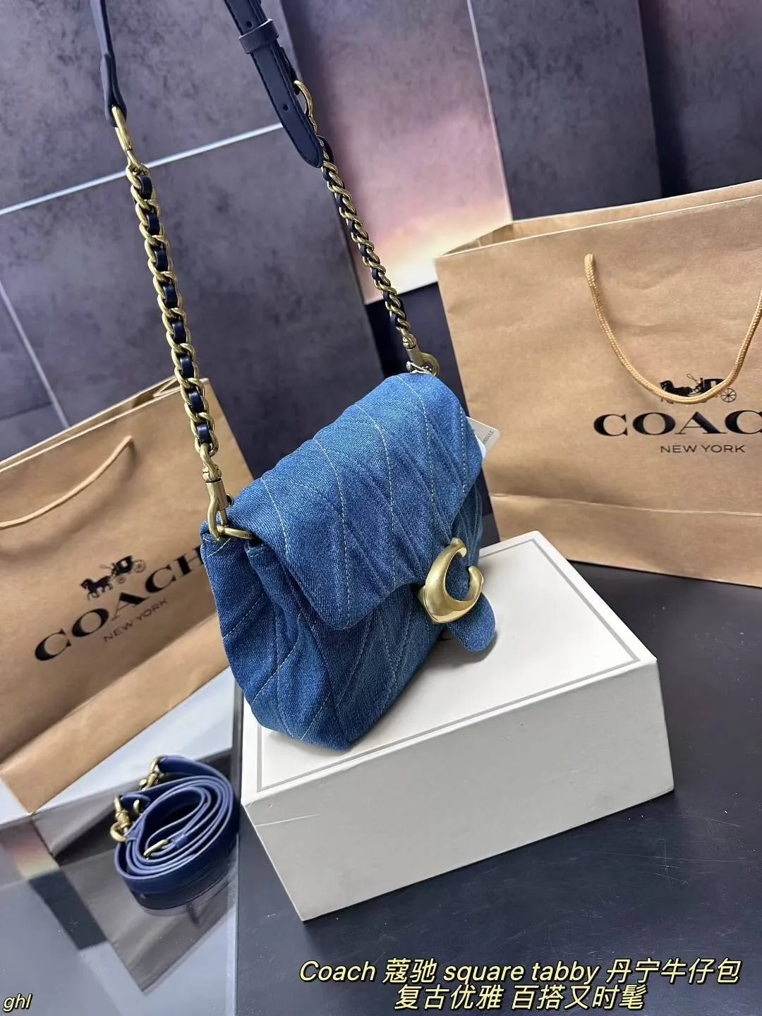 All Categories Official Website "Brand Women's Bags" Women's Bags 💙 COACH 2025 New COACH Square Tabby Denim Denim Bag