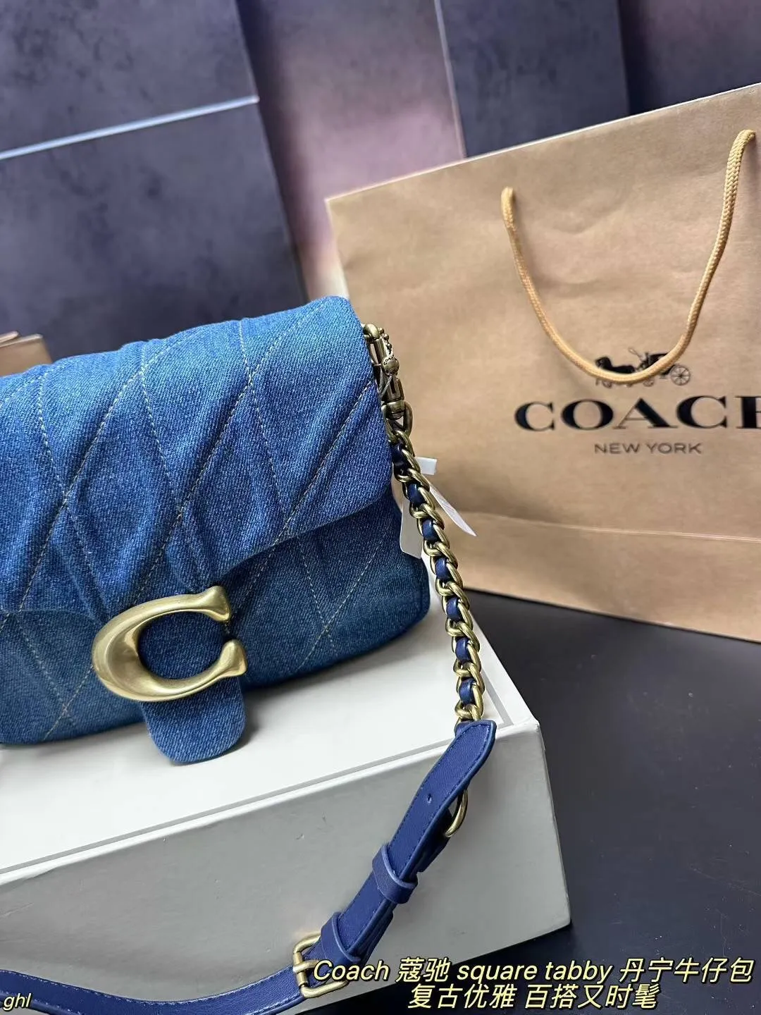 All Categories Official Website "Brand Women's Bags" Women's Bags 💙 COACH 2025 New COACH Square Tabby Denim Denim Bag