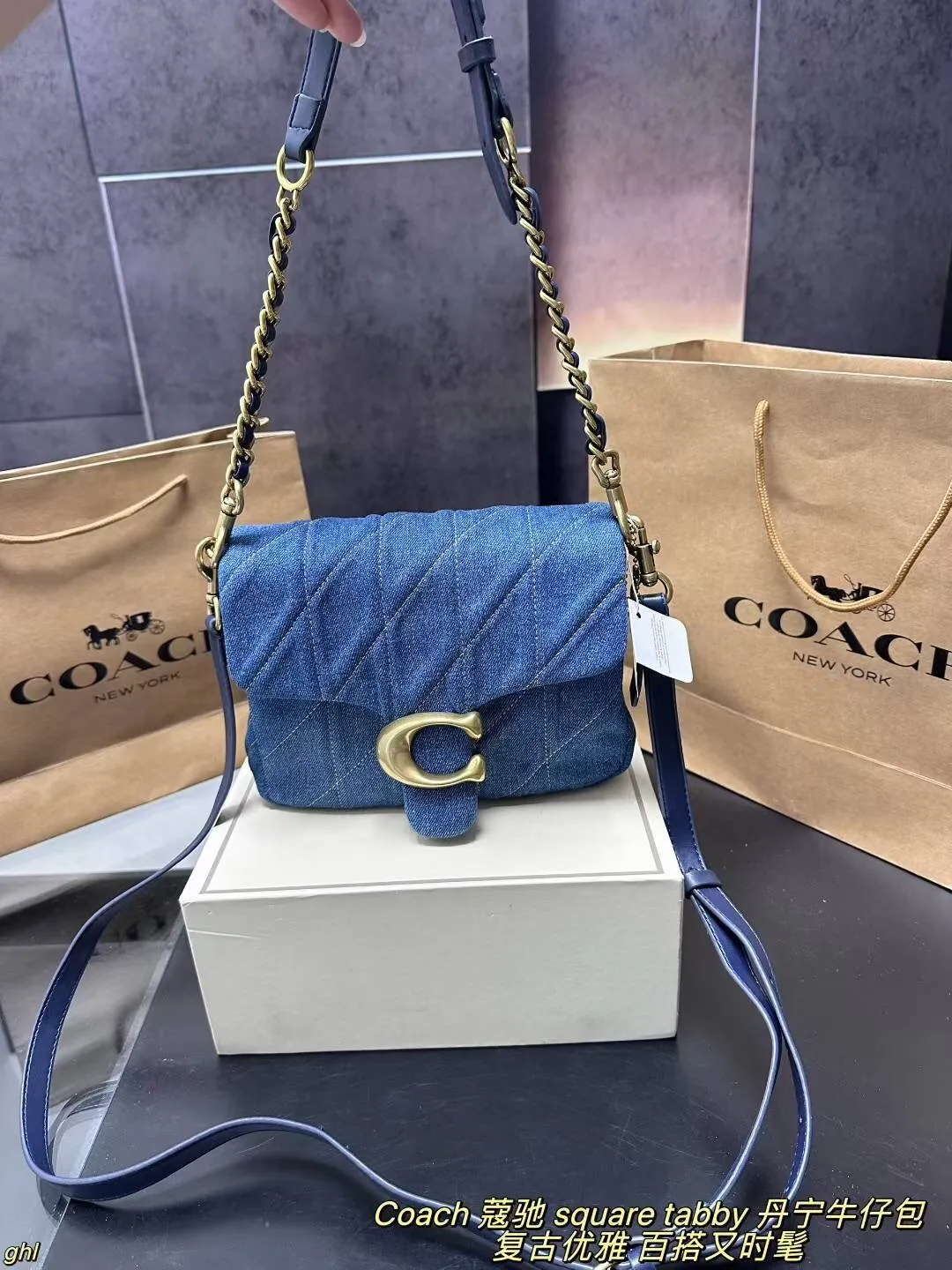 All Categories Official Website "Brand Women's Bags" Women's Bags 💙 COACH 2025 New COACH Square Tabby Denim Denim Bag