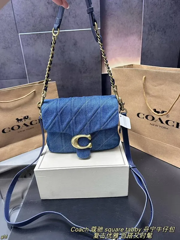 All Categories Official Website "Brand Women's Bags" Women's Bags 💙 COACH 2025 New COACH Square Tabby Denim Denim Bag
