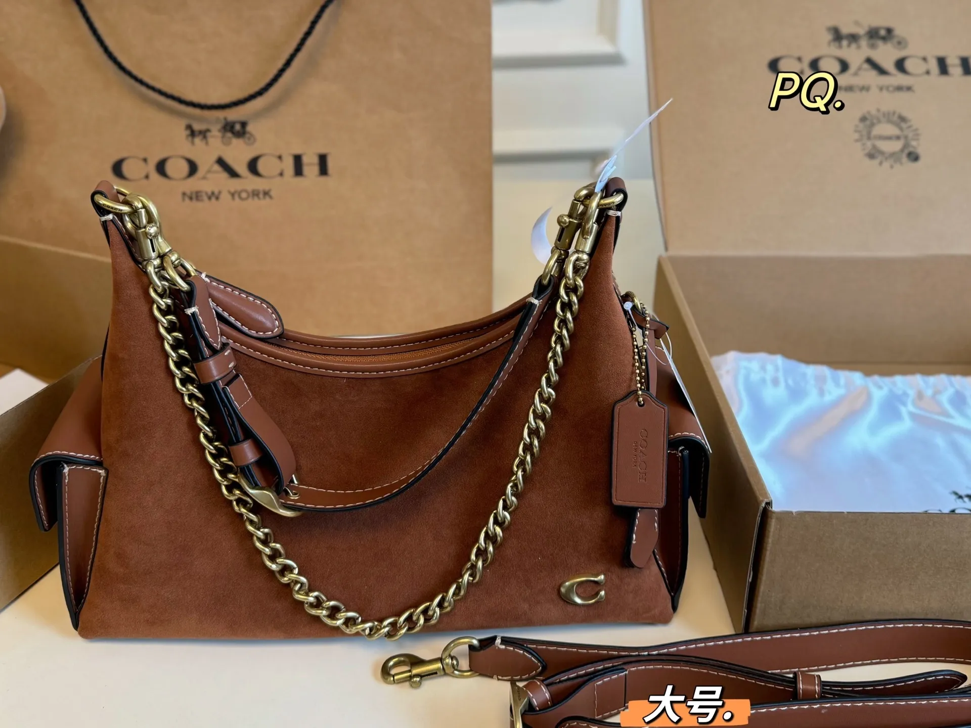 All Categories Official Website "Brand Women's Bags" Women's Bags 💙 COACH 2025 New COACH Suede Juliet Chain Underarm Bag