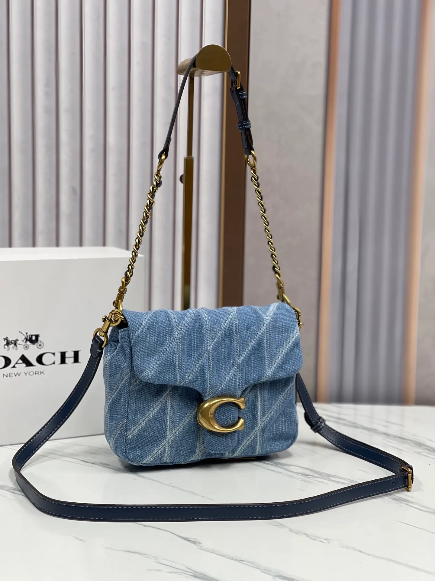 Top original order P480💰Coach new Square Tabby20 retro high-end, denim square bag single shoulder crossbody chain women's bag model: CAL94 size 21×16×7.