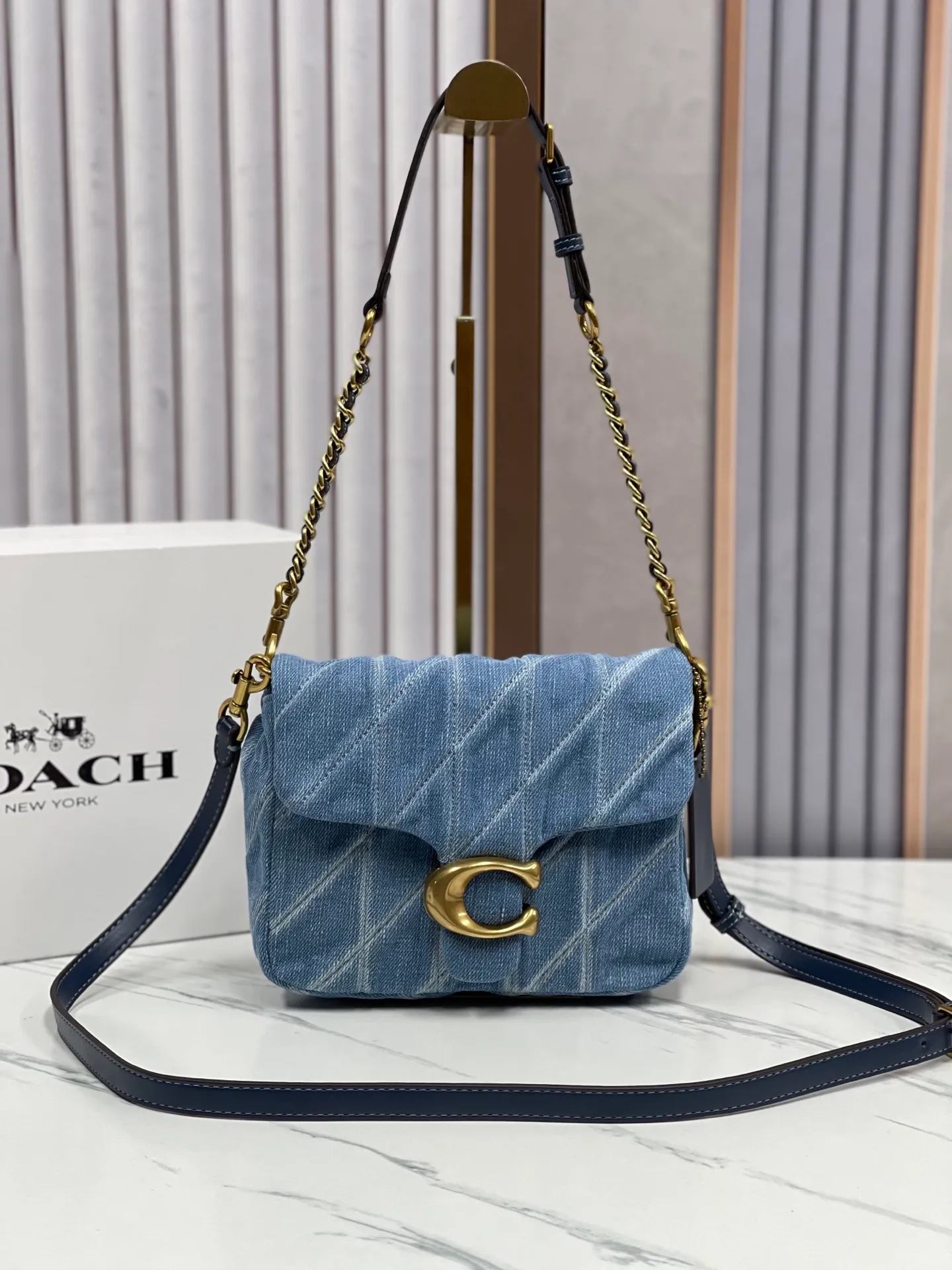 Top original order P480💰Coach new Square Tabby20 retro high-end, denim square bag single shoulder crossbody chain women's bag model: CAL94 size 21×16×7.