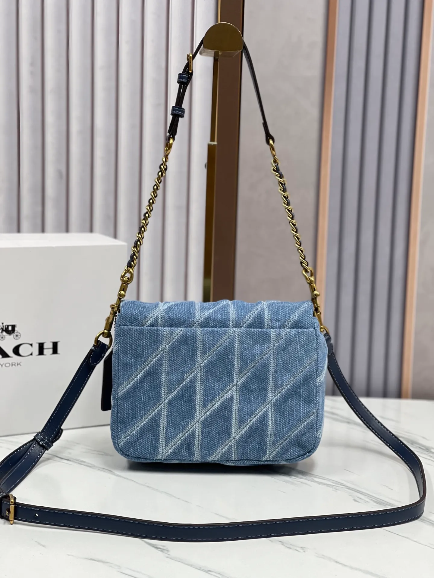 Top original order P480💰Coach new Square Tabby20 retro high-end, denim square bag single shoulder crossbody chain women's bag model: CAL94 size 21×16×7.