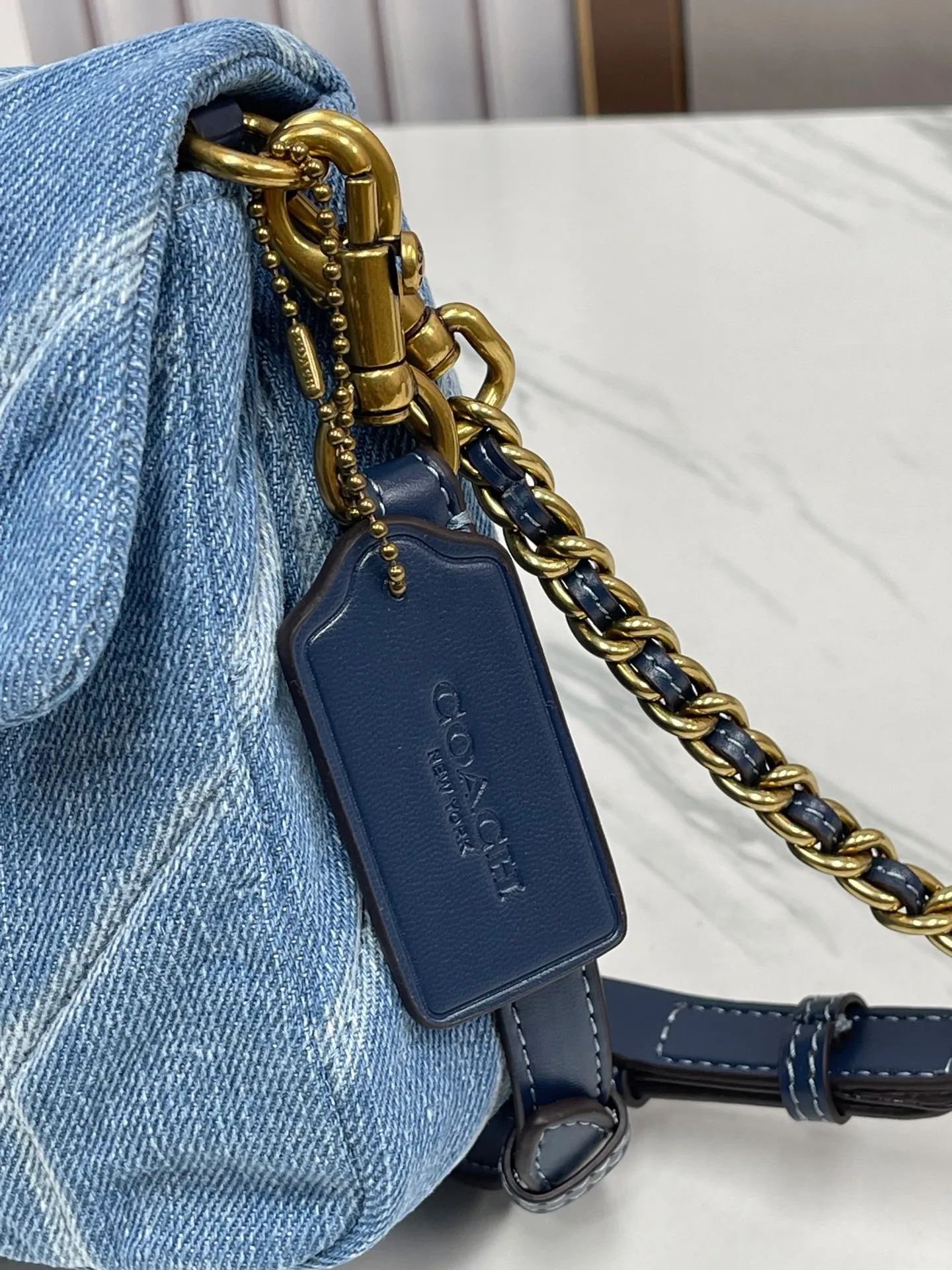 Top original order P480💰Coach new Square Tabby20 retro high-end, denim square bag single shoulder crossbody chain women's bag model: CAL94 size 21×16×7.
