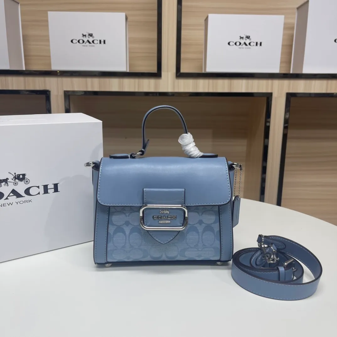 Top original order batch 480💰COACH/model CH142. Coach Outlet women's bag with color matching classic logo Morgan Tophandle, modern retro style, has a classic, calm and atmospheric feeling, and is very personal. The buckle opening is casual and natural. It has a leisurely and lazy feeling ~ It has a detachable long shoulder strap and the capacity is sufficient. Size: 21*16*6