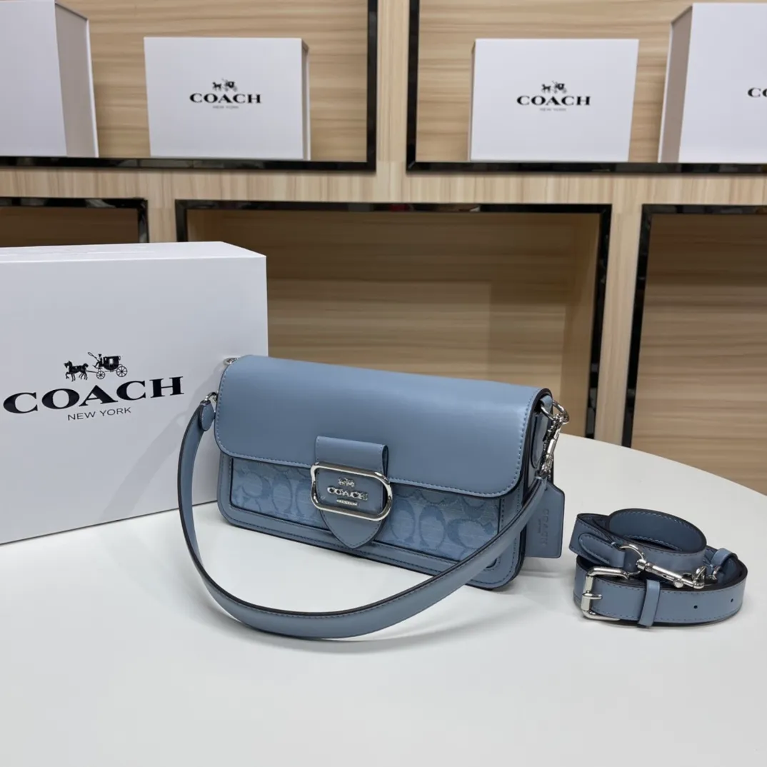 Top original order, batch 500💰COACH/model CH137 Coach Outlet women's bag Xiangbu Lei color matching classic logo MORGAN shoulder bag armpit bag. Size 26X14X6