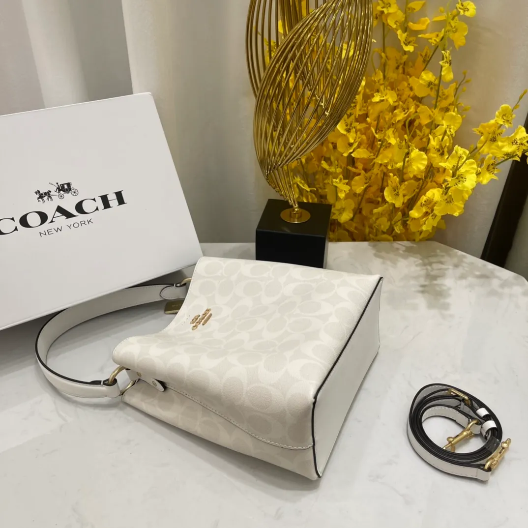 Top original order, batch 420💰 Coach/Coach new model, new carriage bucket with small logo, simple and not fancy, versatile and beautiful, large storage capacity, hot model🔥, new model synchronized at the counter, sandwich zipper bag, imported first-layer cowhide, exquisite handwork, size 22X22X10, model 2312🌸