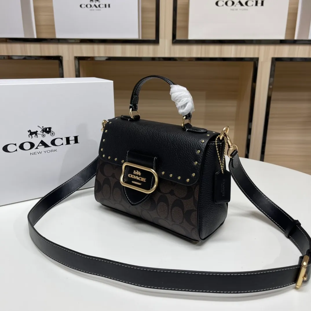 Top original order, batch 520💰Coach counter new synchronized [rose][rose][rose] model CF322 Morgan Tophandle modern retro style has a classic, calm and atmospheric feeling and is very personalized, buckle opening, casual and natural, has a leisurely and lazy feeling ~ It has a detachable long shoulder strap and the capacity is sufficient. Size: 21*16*6