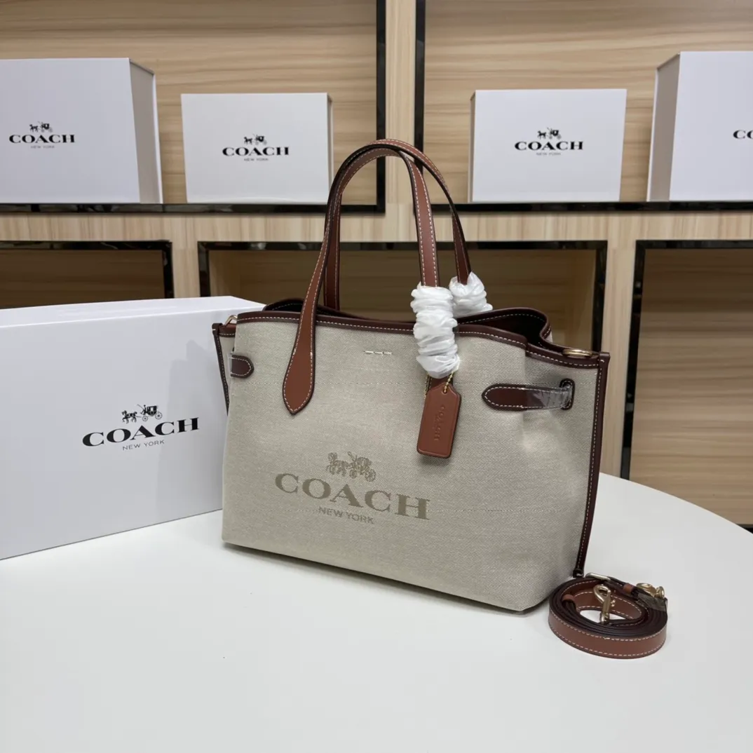 Top original order batch 480💰coach/Coach new model CH190 canvas, CH189 canvas shoulder, COACH classic logo HANNA series CARRYALL built-in multi-functional bag central zipper compartment magnetic buckle closure, 33X22X14