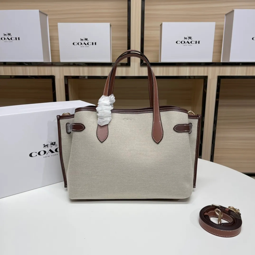Top original order batch 480💰coach/Coach new model CH190 canvas, CH189 canvas shoulder, COACH classic logo HANNA series CARRYALL built-in multi-functional bag central zipper compartment magnetic buckle closure, 33X22X14