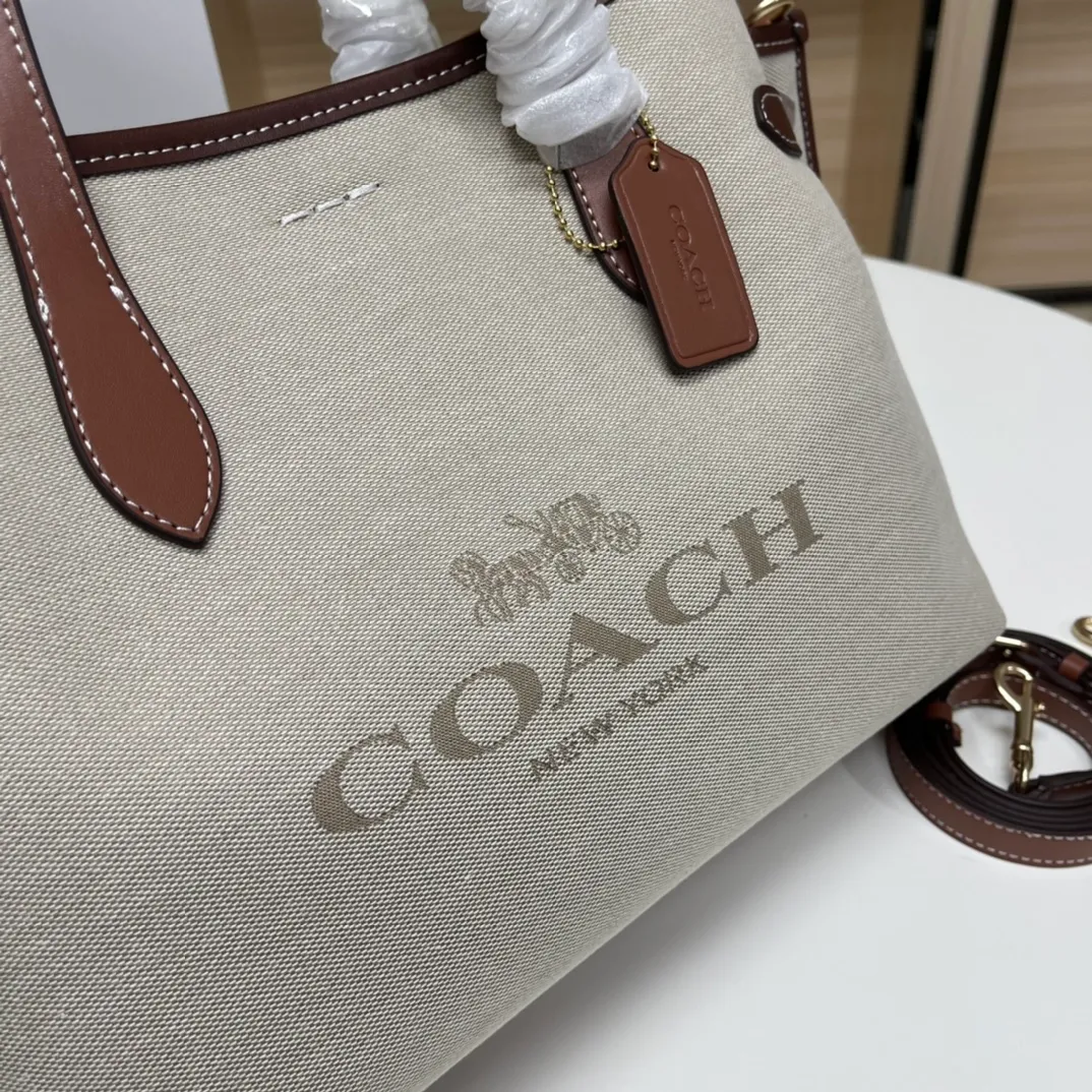 Top original order batch 480💰coach/Coach new model CH190 canvas, CH189 canvas shoulder, COACH classic logo HANNA series CARRYALL built-in multi-functional bag central zipper compartment magnetic buckle closure, 33X22X14