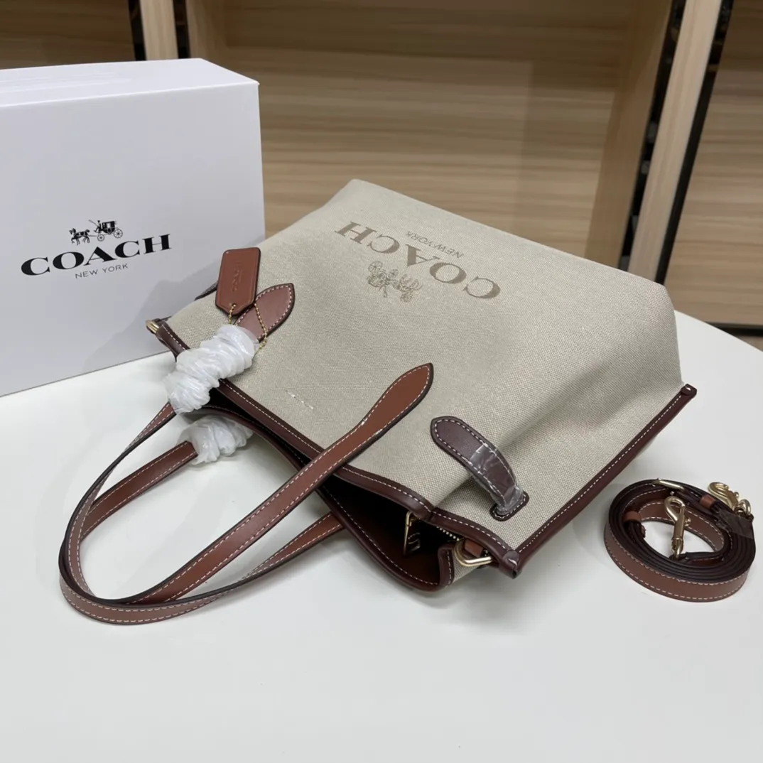 Top original order batch 480💰coach/Coach new model CH190 canvas, CH189 canvas shoulder, COACH classic logo HANNA series CARRYALL built-in multi-functional bag central zipper compartment magnetic buckle closure, 33X22X14