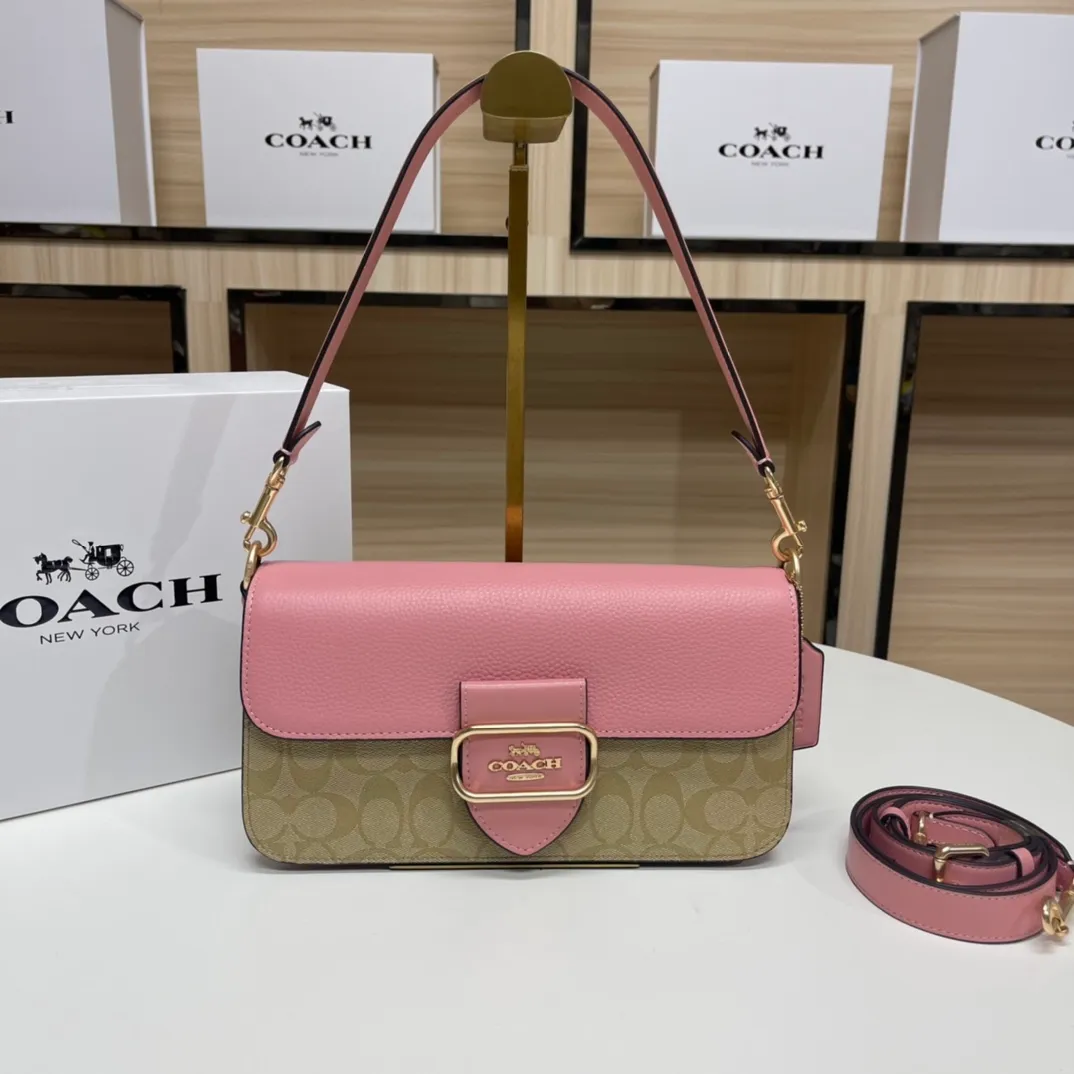 Top original order batch 500💰COACH/model CE621. Coach Outlet's new color-blocked classic logo MORGAN shoulder bag underarm bag. Size 26X14X6