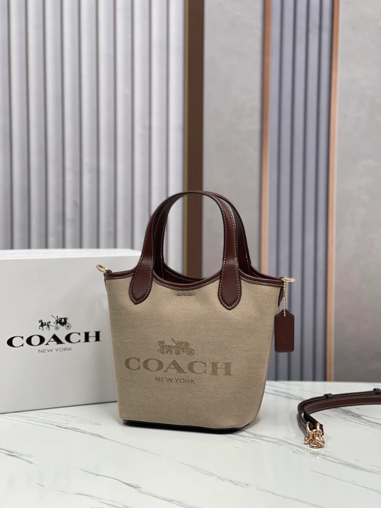 Top original order, batch 380💰COACH new model: CR169 cloth, C HANNA bucket bag, hand-held crossbody bag, canvas vegetable basket, small body, large capacity, good-looking and practical 19.5*17.5*13cm