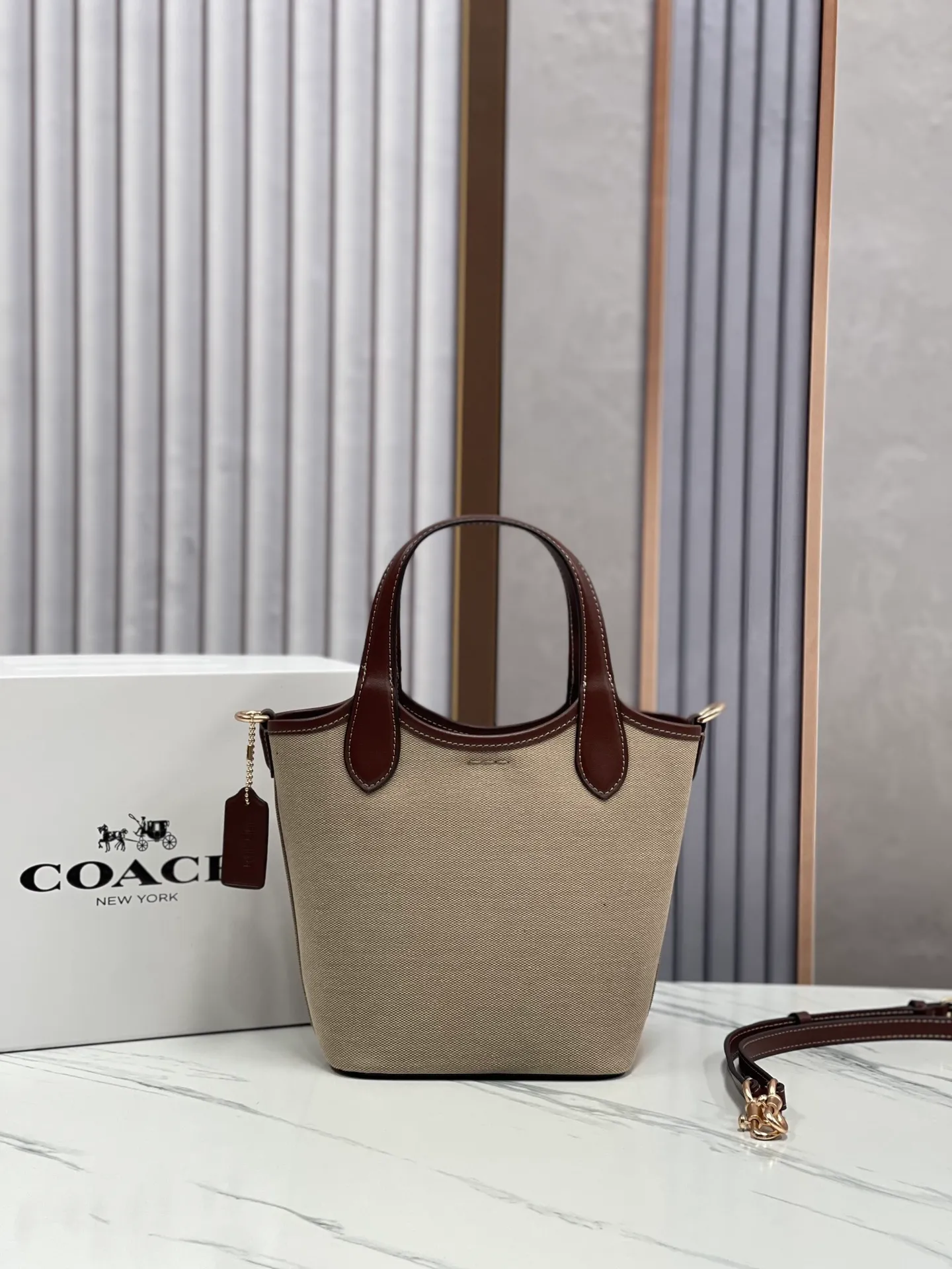 Top original order, batch 380💰COACH new model: CR169 cloth, C HANNA bucket bag, hand-held crossbody bag, canvas vegetable basket, small body, large capacity, good-looking and practical 19.5*17.5*13cm