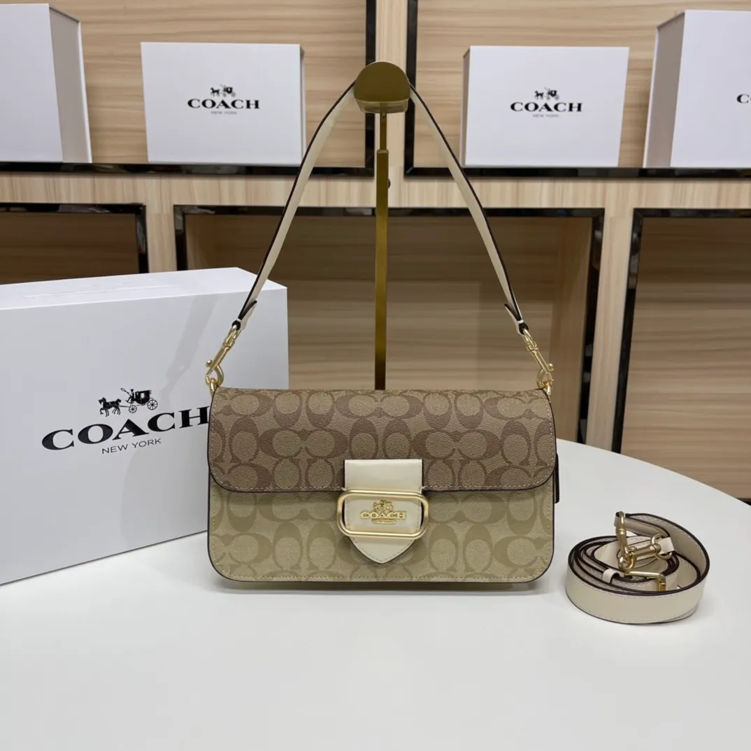 Top original order batch 500💰COACH/model CH506. Coach Outlet women's bag color matching classic logo MORGAN shoulder bag armpit bag. Size 26X14X6