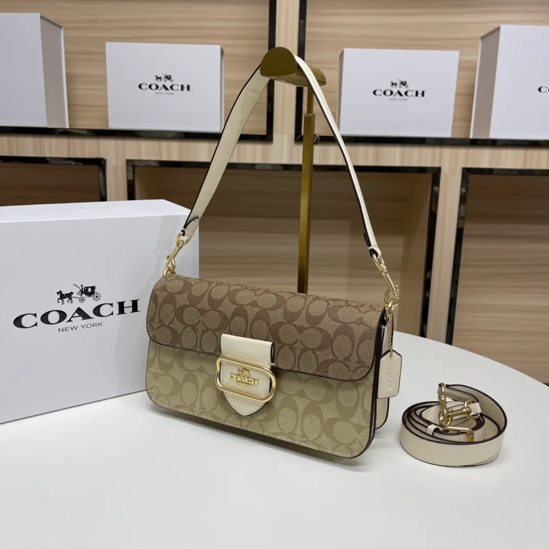 Top original order batch 500💰COACH/model CH506. Coach Outlet women's bag color matching classic logo MORGAN shoulder bag armpit bag. Size 26X14X6