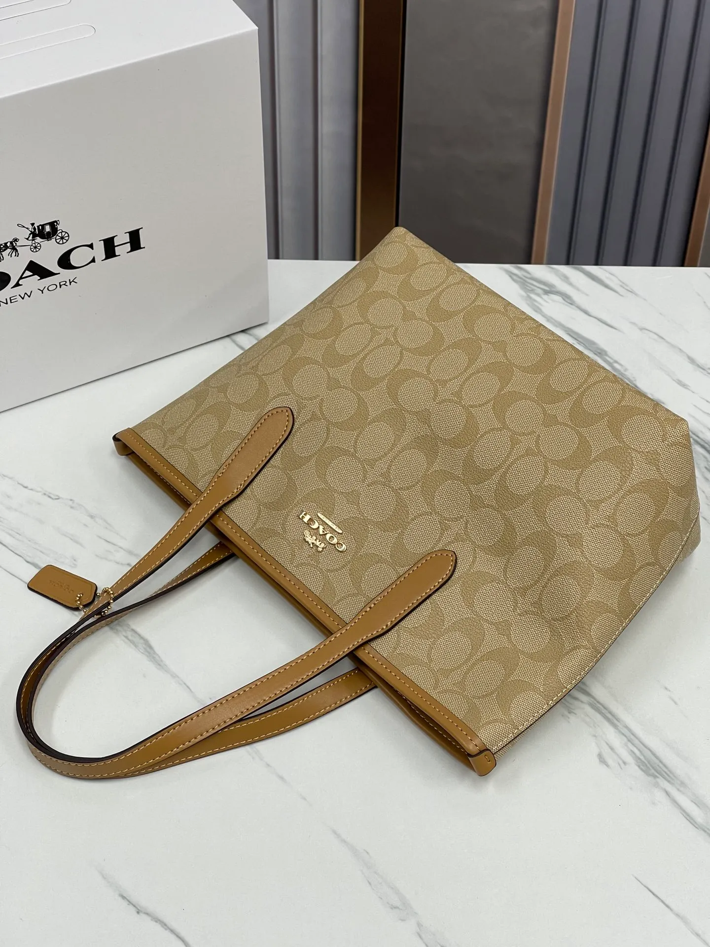 Top original order batch 340💰coach/Coach new new product CN733 CN183 Latest carriage mini double-sided tote bag shopping bag top original order batch VC with leather CITY classic logo coated canvas with smooth leather details. Internal zip pocket. Size 23·11·20.5
