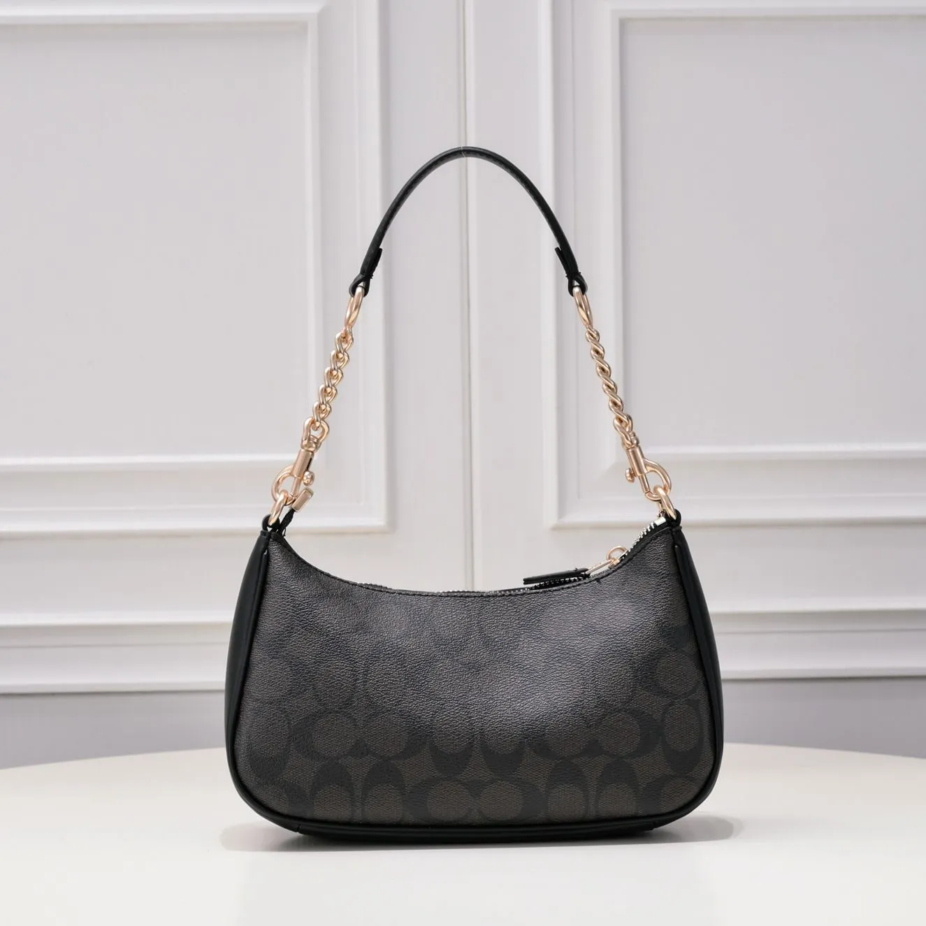 P260 [Top original order] Coach's new Teri underarm bag CA548 is larger than the mahjong bag, and the capacity zipper arc is more beautiful. It is equipped with two shoulder straps. The bag body is simple and elegant, and the stiff structure shows a capable and neat temperament. Dimensions: 24.5cm long x 13cm high x 6cm wide