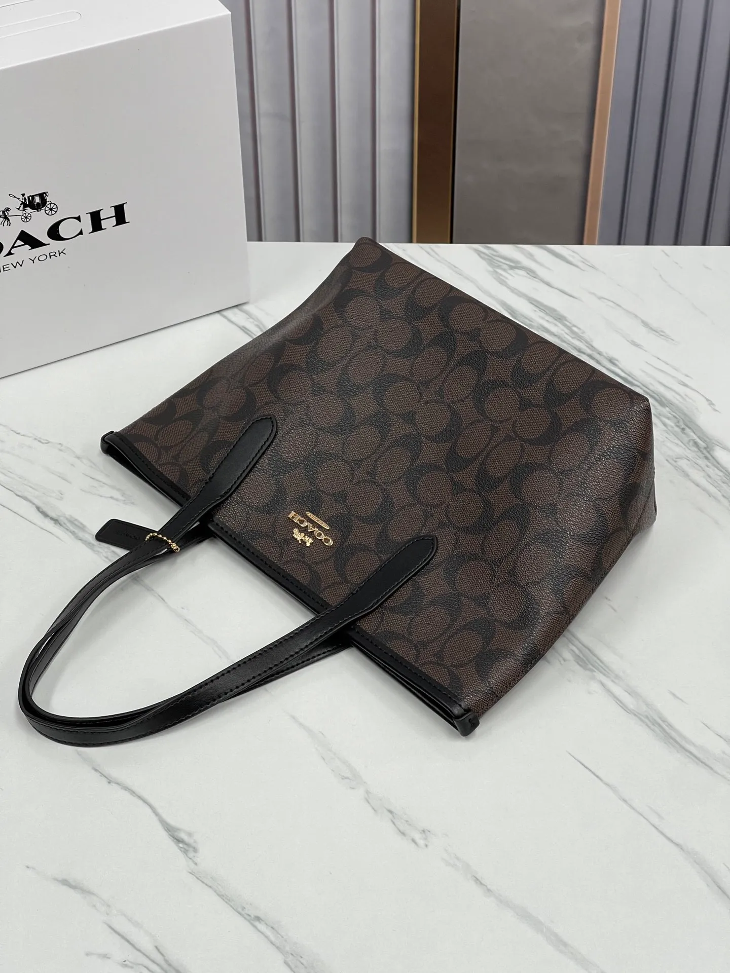 Top original order batch 340💰coach/Coach new new product CN733 CN183 Latest carriage mini double-sided tote bag shopping bag top original order batch VC with leather CITY classic logo coated canvas with smooth leather details. Internal zip pocket. Size 23·11·20.5