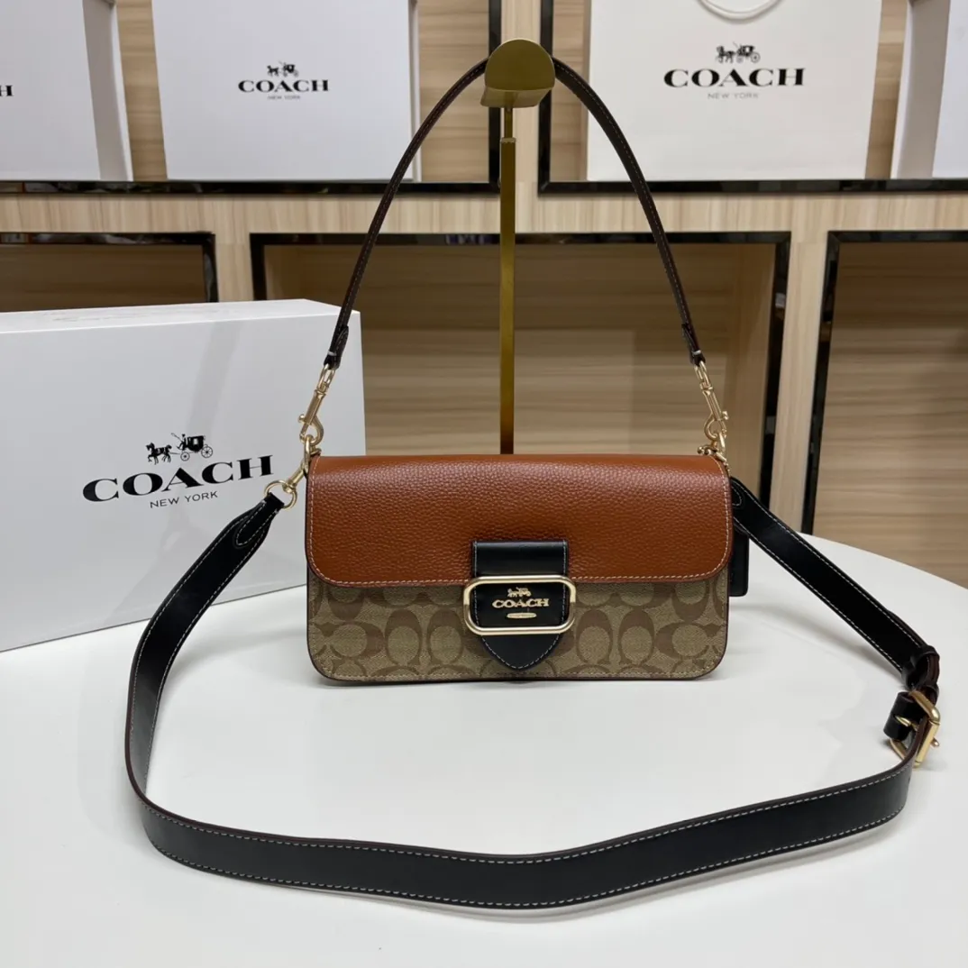Top original order, batch 500💰COACH/model CE560 Coach Outlet women's bag color matching classic logo MORGAN shoulder bag underarm bag, hijab with first-layer cowhide, size 26X14X6