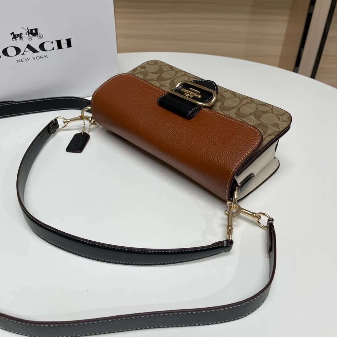 Top original order, batch 500💰COACH/model CE560 Coach Outlet women's bag color matching classic logo MORGAN shoulder bag underarm bag, hijab with first-layer cowhide, size 26X14X6