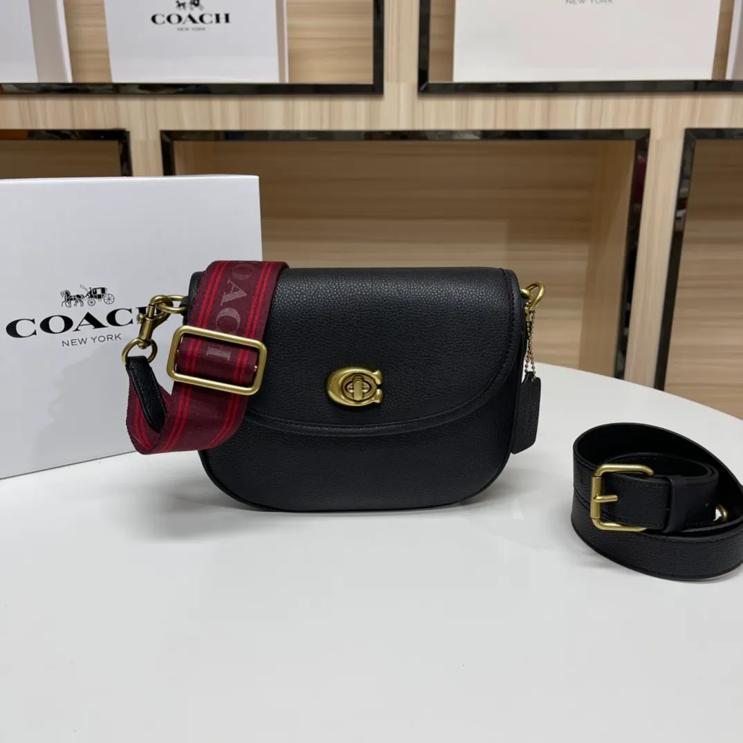 Top original order batch 460💰coach/Coach new ca094. Full leather, black, Willow Saddle vintage saddle bag, crossbody bag, 2 shoulder straps can be matched with different styles, it can be salty or sweet, super classic and beautiful ~ 22x17x7.5cm