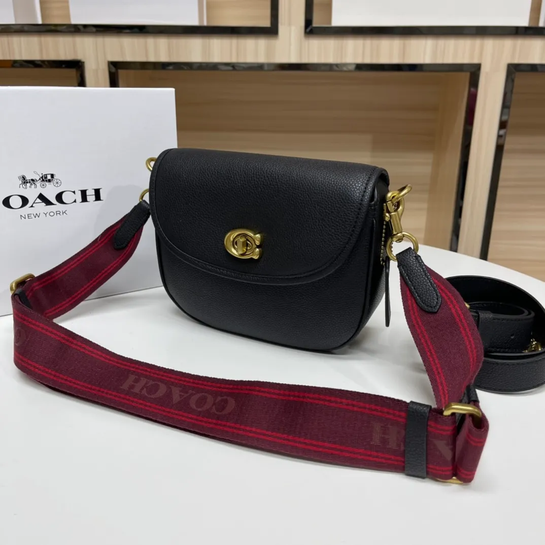 Top original order batch 460💰coach/Coach new ca094. Full leather, black, Willow Saddle vintage saddle bag, crossbody bag, 2 shoulder straps can be matched with different styles, it can be salty or sweet, super classic and beautiful ~ 22x17x7.5cm